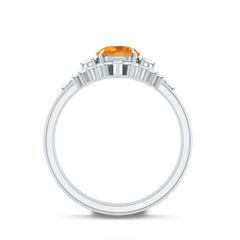 Designer Citrine 3 Piece Wedding Ring Set with Moissanite