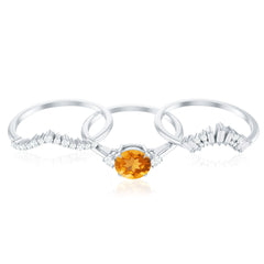 Designer Citrine 3 Piece Wedding Ring Set with Moissanite