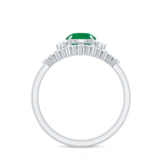 Vintage Inspired Emerald Diamond Wedding Bridal Ring Set of 3