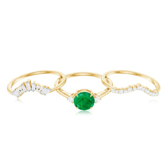 Vintage Inspired Emerald Diamond Wedding Bridal Ring Set of 3