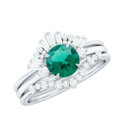 Vintage Inspired Lab Grown Emerald Diamond Wedding Bridal Ring Set of 3