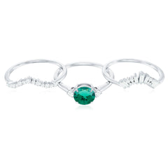 Vintage Inspired Lab Grown Emerald Diamond Wedding Bridal Ring Set of 3