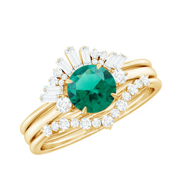 Vintage Inspired Lab Grown Emerald Diamond Wedding Bridal Ring Set of 3