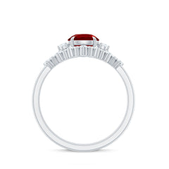 Vintage Inspired Lab Ruby and Diamond Trio Wedding Ring Set