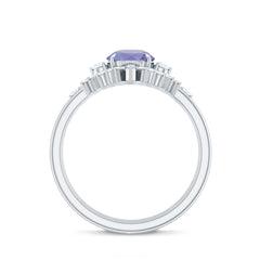 Vintage Style Tanzanite 3 Piece Bridal Ring Set with Diamond Enhancers