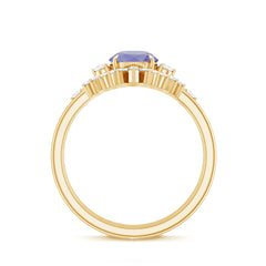 Vintage Style Tanzanite 3 Piece Bridal Ring Set with Diamond Enhancers
