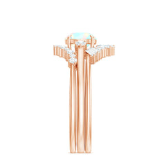 Natural Ethiopian Rainbow Opal Diamond Wedding Bridal Ring Set of 3