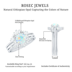 Natural Ethiopian Rainbow Opal Diamond Wedding Bridal Ring Set of 3