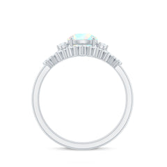 Natural Ethiopian Rainbow Opal Diamond Wedding Bridal Ring Set of 3