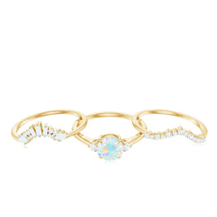 Natural Ethiopian Rainbow Opal Diamond Wedding Bridal Ring Set of 3