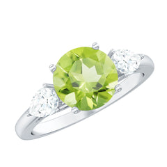 Certified Real 2 Carat Peridot Three Stone Engagement Ring with Moissanite