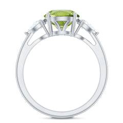Certified Real 2 Carat Peridot Three Stone Engagement Ring with Moissanite