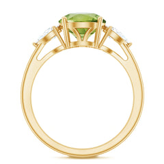 Certified Real 2 Carat Peridot Three Stone Engagement Ring with Moissanite