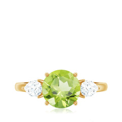 Certified Real 2 Carat Peridot Three Stone Engagement Ring with Moissanite
