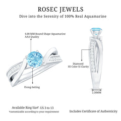 Round Aquamarine and Diamond Infinity Engagement Ring