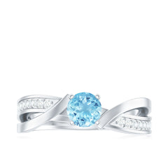Round Aquamarine and Diamond Infinity Engagement Ring