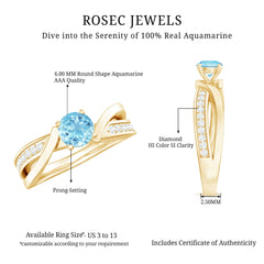 Round Aquamarine and Diamond Infinity Engagement Ring