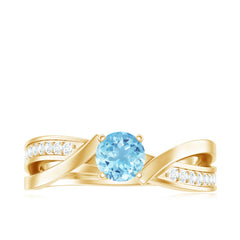 Round Aquamarine and Diamond Infinity Engagement Ring