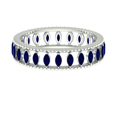 Marquise Cut Created Blue Sapphire Eternity Band with Beaded Detailing