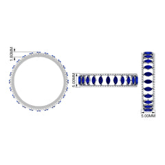 Marquise Cut Created Blue Sapphire Eternity Band with Beaded Detailing
