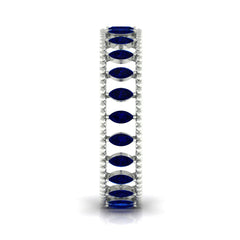 Marquise Cut Created Blue Sapphire Eternity Band with Beaded Detailing