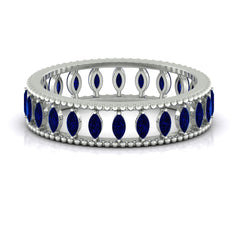 Marquise Cut Created Blue Sapphire Eternity Band with Beaded Detailing