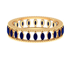 Marquise Cut Created Blue Sapphire Eternity Band with Beaded Detailing