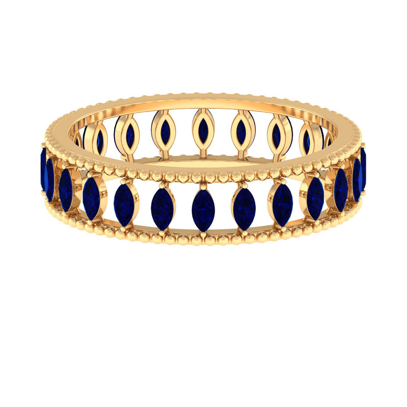 Marquise Cut Created Blue Sapphire Eternity Band with Beaded Detailing