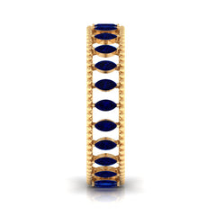 Marquise Cut Created Blue Sapphire Eternity Band with Beaded Detailing
