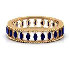 Marquise Cut Created Blue Sapphire Eternity Band with Beaded Detailing