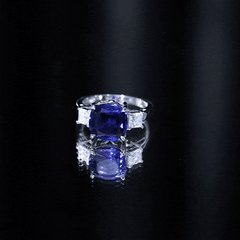 Certified 5.98 Carat Lab Grown Blue Sapphire Big Engagement Ring with Moissanite