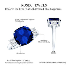 Certified 5.98 Carat Lab Grown Blue Sapphire Big Engagement Ring with Moissanite