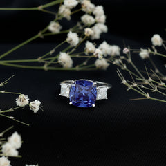 Certified 5.98 Carat Lab Grown Blue Sapphire Big Engagement Ring with Moissanite