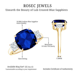 Certified 5.98 Carat Lab Grown Blue Sapphire Big Engagement Ring with Moissanite