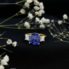 Certified 5.98 Carat Lab Grown Blue Sapphire Big Engagement Ring with Moissanite
