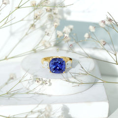 Certified 5.98 Carat Lab Grown Blue Sapphire Big Engagement Ring with Moissanite