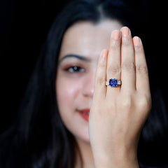 Certified 5.98 Carat Lab Grown Blue Sapphire Big Engagement Ring with Moissanite