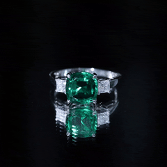 Lab Grown Emerald Cushion Engagement Ring with Moissanite