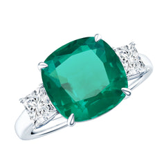 Lab Grown Emerald Cushion Engagement Ring with Moissanite