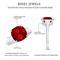 Lab Created Ruby Cushion Engagement Ring with Moissanite