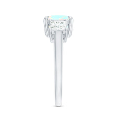 Genuine Cushion Cut Ethiopian Opal 3 Stone Engagement Ring with Moissanite