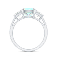 Genuine Cushion Cut Ethiopian Opal 3 Stone Engagement Ring with Moissanite