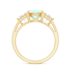 Genuine Cushion Cut Ethiopian Opal 3 Stone Engagement Ring with Moissanite