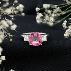 Lab Grown Pink Sapphire Past Present Future Engagement Ring