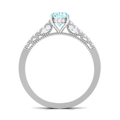 1 CT Oval Aquamarine Solitaire Engagement Ring with Diamond Side Stones