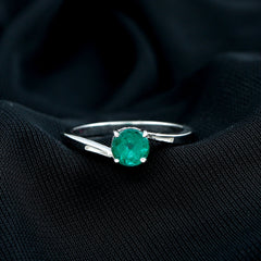 Round Emerald Solitaire Engagement Ring in Bypass Shank