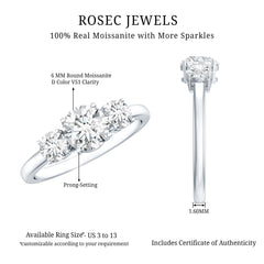 Certified Moissanite Three Stone Engagement Ring For Her