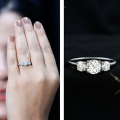 Certified Moissanite Three Stone Engagement Ring For Her