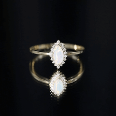 Ethiopian Opal 4x8mm Marquise Cut Engagement Ring with Diamond Halo