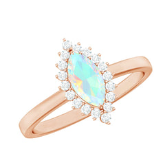 Ethiopian Opal 4x8mm Marquise Cut Engagement Ring with Diamond Halo